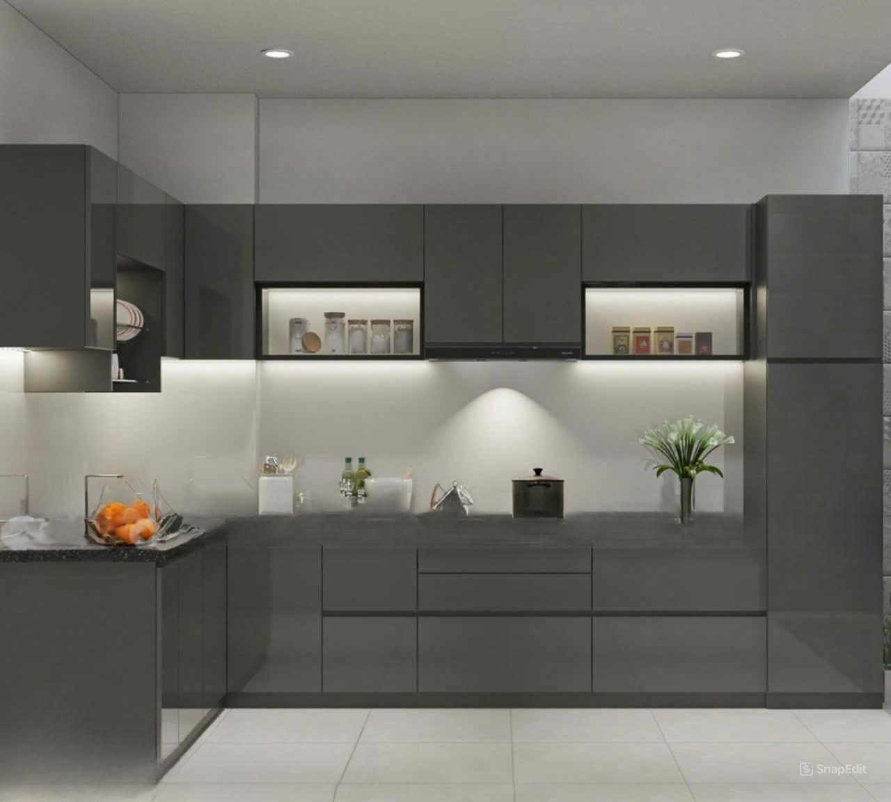 Tủ Bếp Acrylic Màu Ghi 1 Tủ Bếp Acrylic Màu Ghi 1