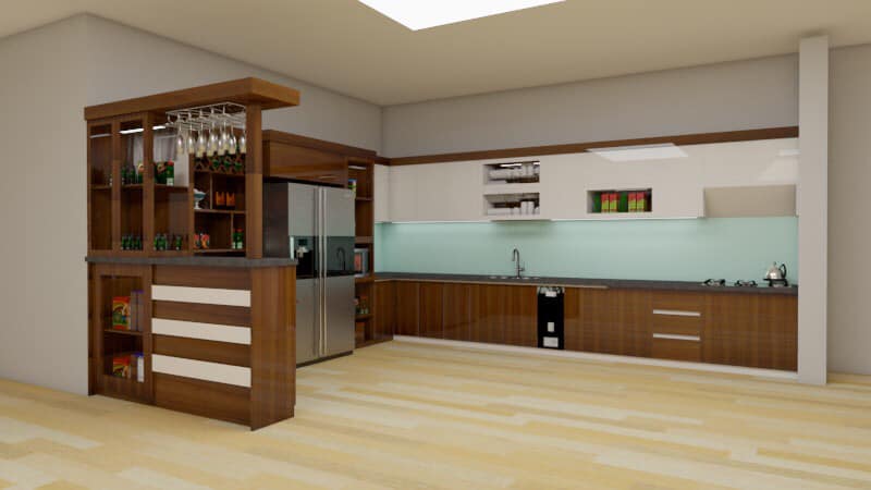 Tủ Bếp Mdf Phủ Acrylic Màu Nâu