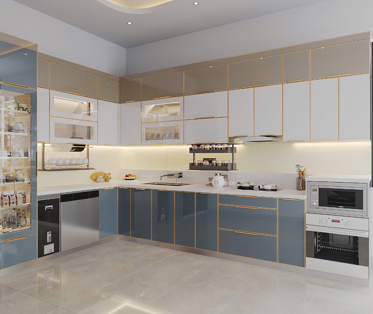 Mẫu tủ bếp inox cánh kính