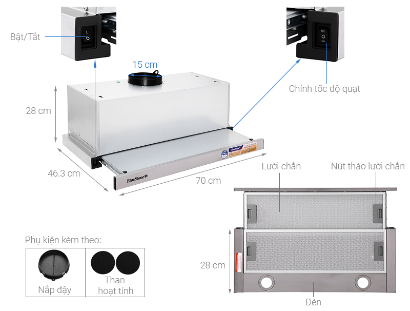 Máy Hút Mùi âm Tủ Bluestone Hob 8725