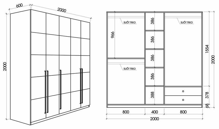 Kích thước cánh kính tủ quần áo là bao nhiêu?