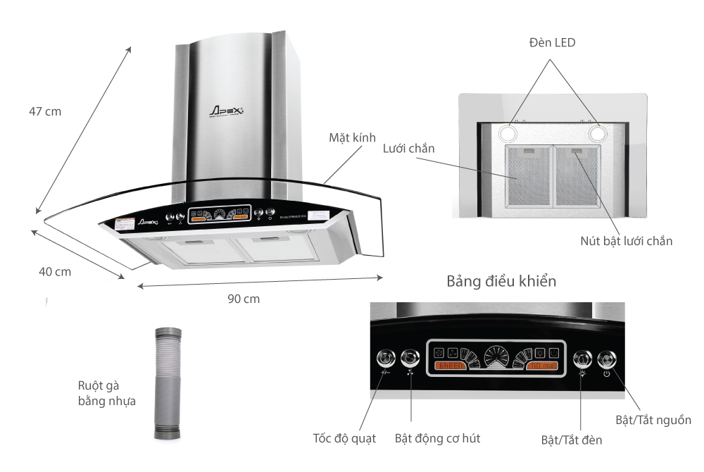 Đặc điểm Máy Hút Mùi Kính Cong