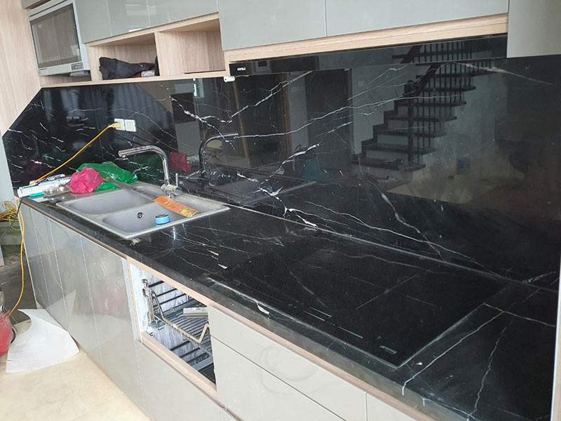 Bàn Bếp đá Marble Tự Nhiên đen Tia Chớp