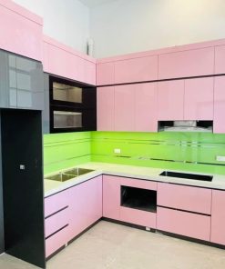 Tủ Bếp Acrylic Màu Hồng 1