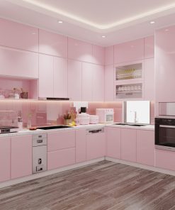 Tủ Bếp Acrylic Màu Hồng 2