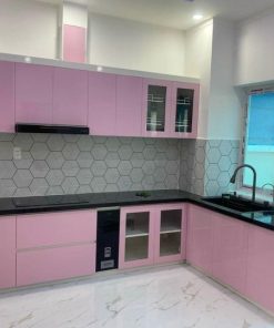 Tủ Bếp Acrylic Màu Hồng