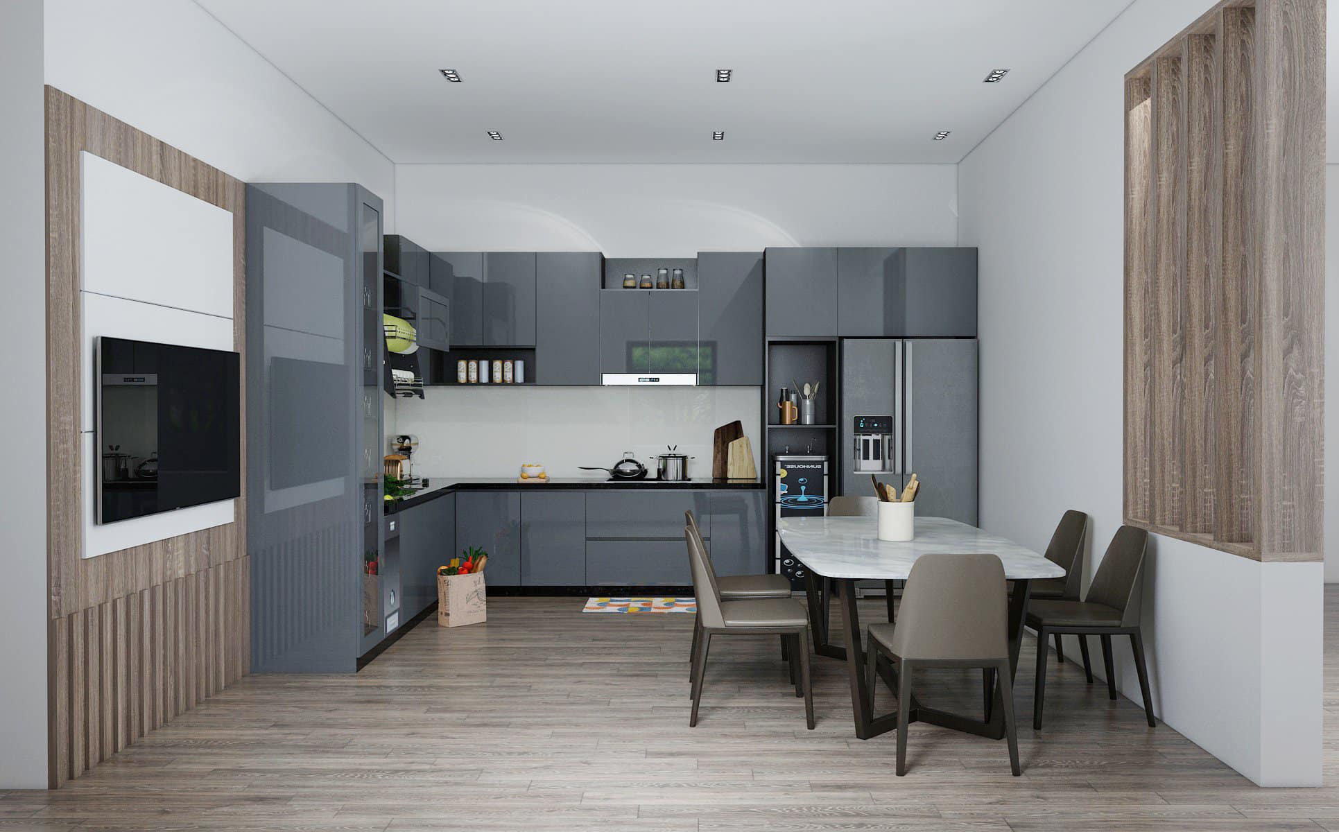 Tủ Bếp Nhựa Picomat Cánh Melamine Màu Xám 2